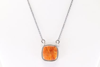 Native America Navajo Sterling Silver Spiny Oyster Necklace By Jimson Balin.