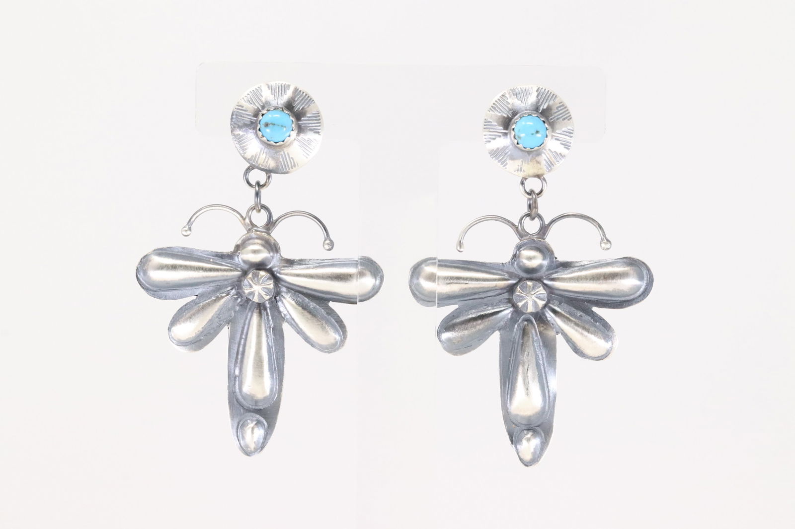 Native America Navajo Sterling Silver Turquoise Dragonfly Post / Dangling Earring's By Tim Yazzie. (1 of 4)