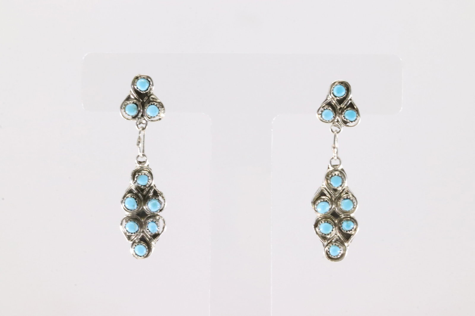 Native America Zuni Sterling Silver Turquoise Post / Dangling Earring's By Waylon Johnson.: This is a Native America Zuni Sterling Silver Turquoise Post / Dangling Earring's By Waylon Johnson.