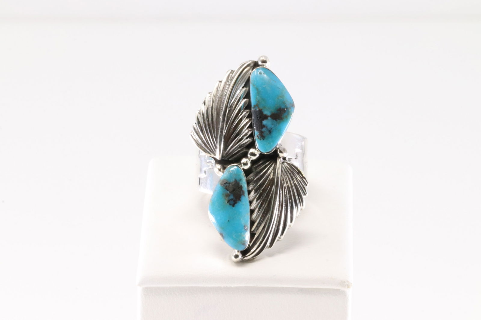 Native America Navajo Sterling Silver Turquoise Leaf Ring By Gregg Yazzie. (1 of 4)