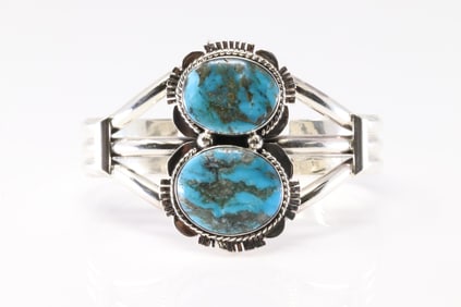 Native America Navajo Sterling Silver Turquoise Bracelet Cuff By Emerson Delgarito.
