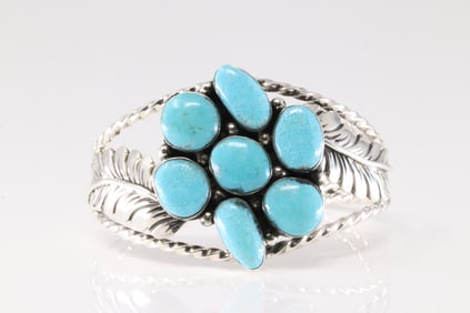 Native America Navajo Sterling Silver Turquoise Bracelet Cuff By P.A. Smith.