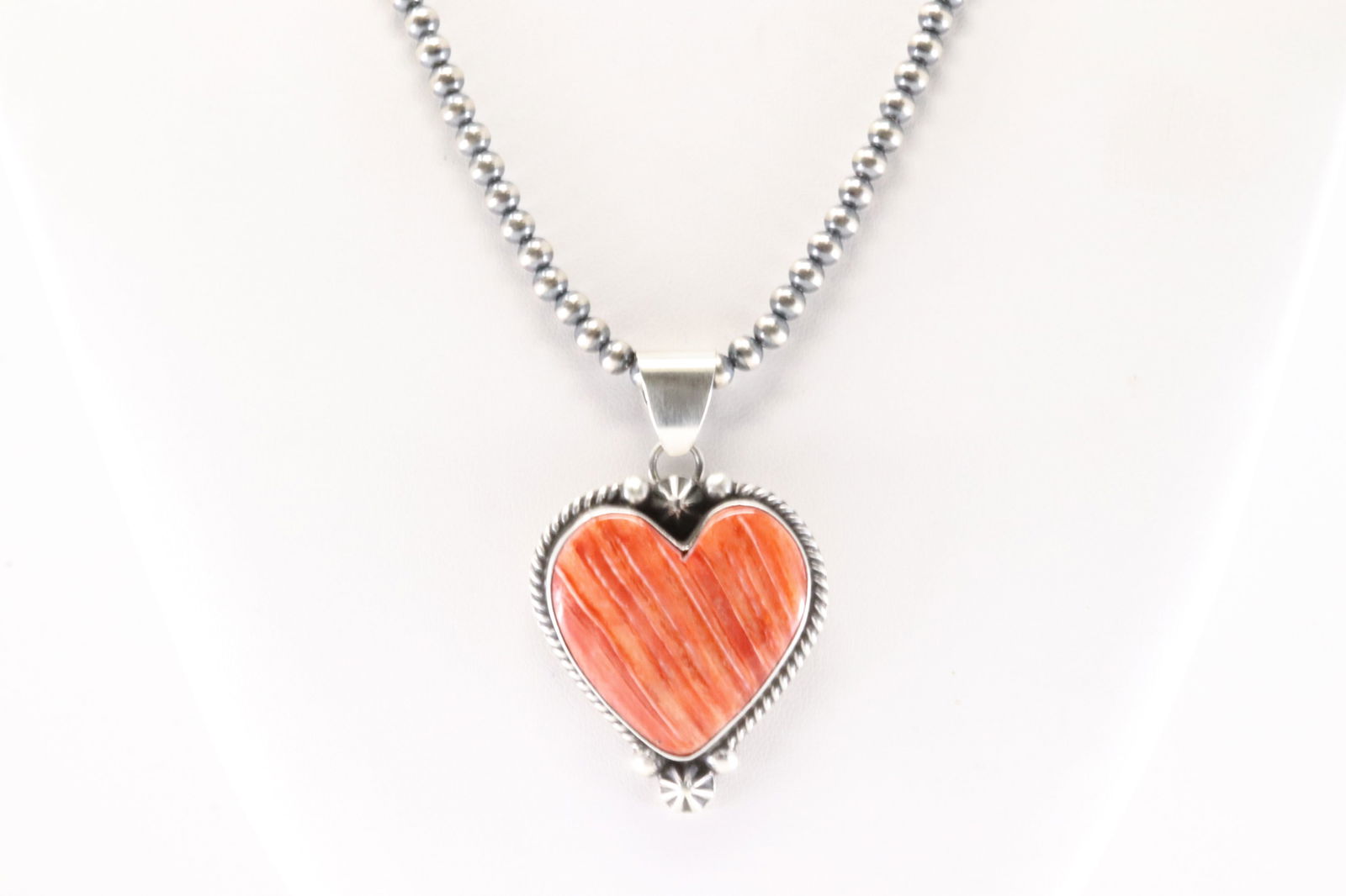 Native America Navajo Sterling Silver Spiny Oyster Heart Pendant By Johnny Dixon. With Pearl Beaded (1 of 4)