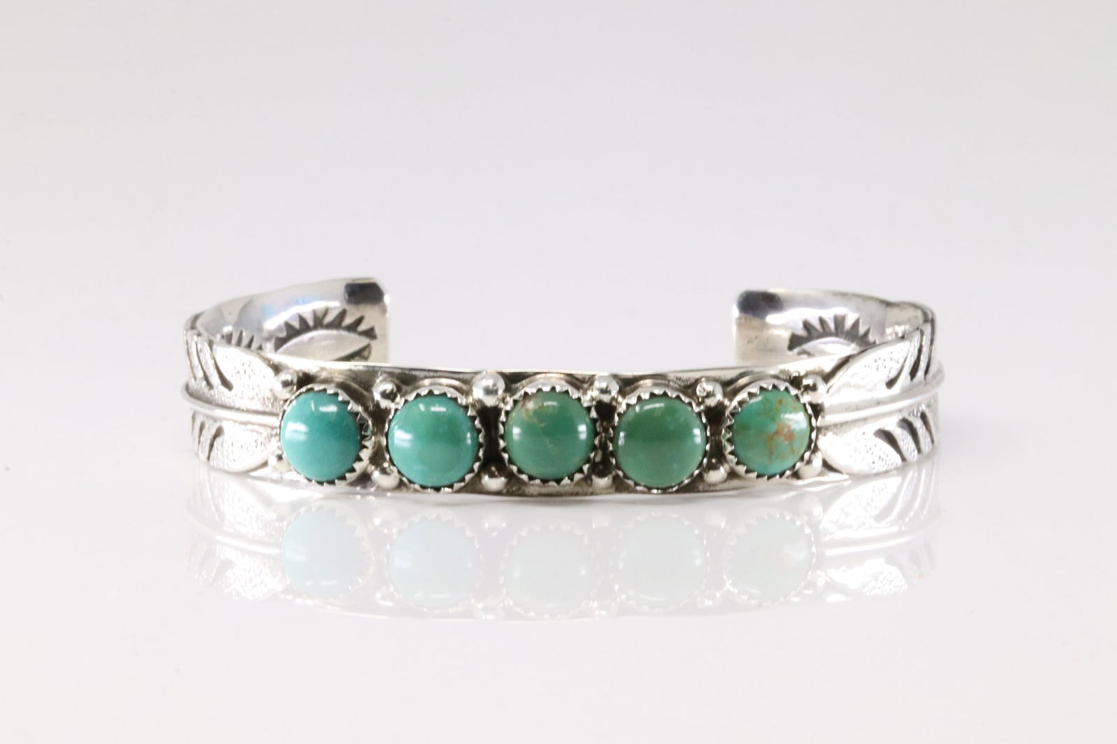 Native America Navajo Sterling Silver Turquoise Bracelet Feather Cuff By Irvin Yazzie. (1 of 4)