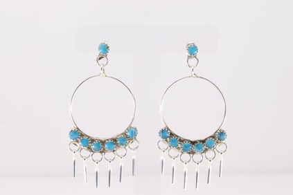 Native America Zuni Sterling Silver Turquoise Post / Dangling Earring's By Martin Vacit.