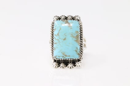 Native America Navajo Sterling Silver Turquoise Ring By Charlene Yazzie.