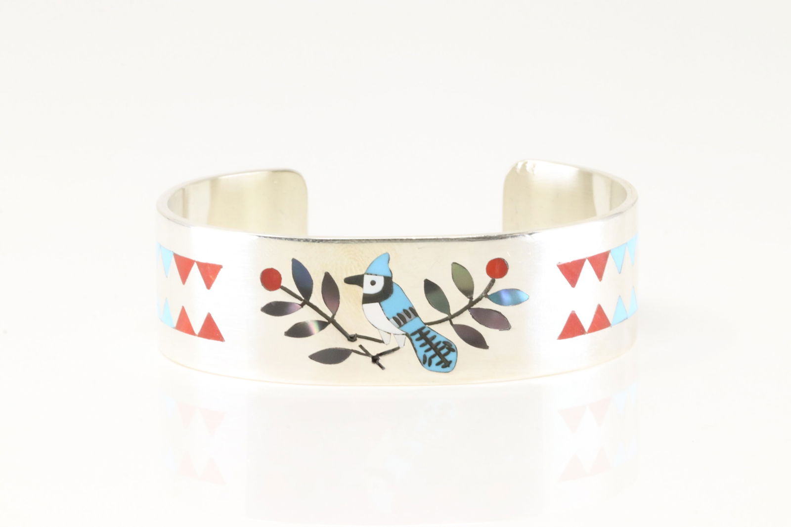 Native America Zuni Sterling Silver Multi-Color Stone Hummingbird Bracelet Cuff By D.Edaakie. (1 of 4)