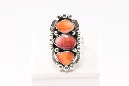 Native America Navajo Sterling Silver Spiny Oyster Ring By Jimmy Garcia.