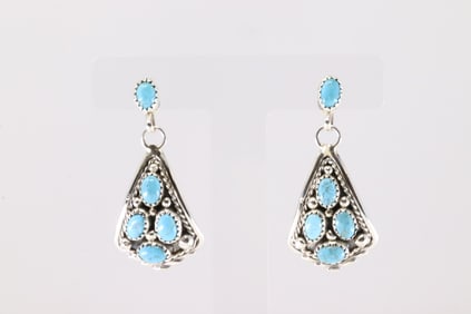 Native America Navajo Sterling Silver Turquoise Post / Dangling Earring's By Melvin Chee.