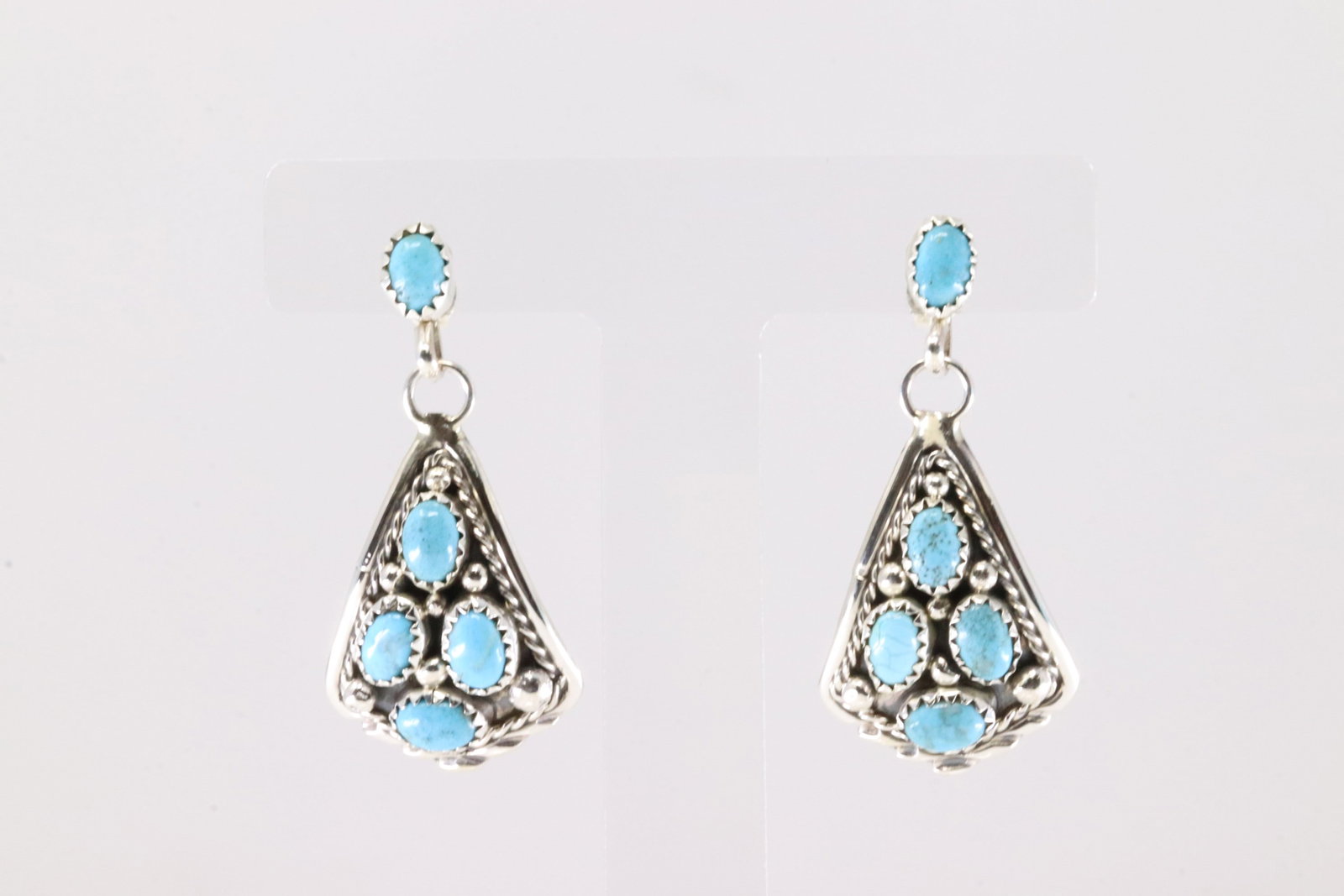 Native America Navajo Sterling Silver Turquoise Post / Dangling Earring's By Melvin Chee.: This is a Native America Navajo Sterling Silver Turquoise Post / Dangling Earring's By Melvin Chee.