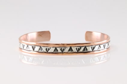 Native America Navajo Sterling Silver Copper Bracelet Cuff By J.G.