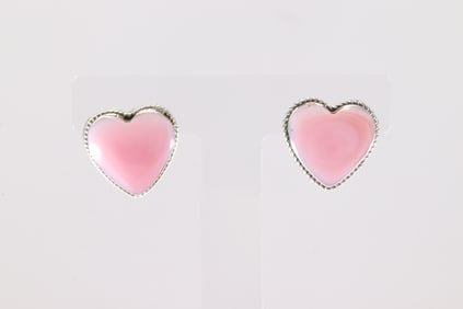 Native America Navajo Sterling Silver Pink Conch Shell Heart Post Earring's By Sonyei Coho.