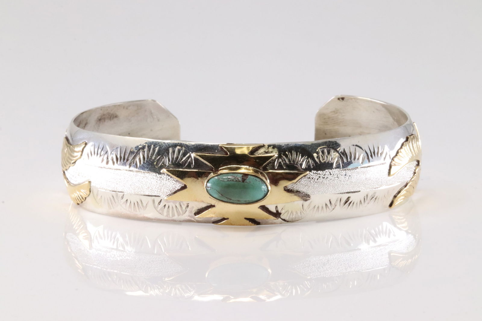 Native America Navajo Sterling Silver Turquoise Bracelet Cuff By G.J. (1 of 4)