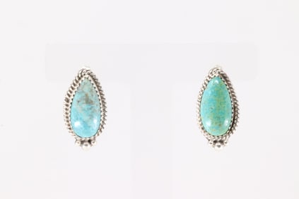 Native America Navajo Sterling Silver Kingman Turquoise Post Earring's By Theresa Smith.