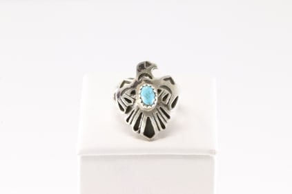 Native America Navajo Sterling Silver Turquoise Thunderbird Ring By Genevieve Francisco.
