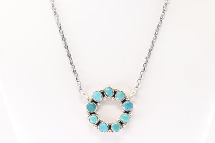 Native America Navajo Sterling Silver Kingman Turquoise Necklace By B.