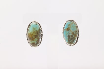Native America Navajo Sterling Silver Kingman Turquoise Post Earring's By Mike Dedman.