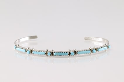 Native America Zuni Sterling Silver Turquoise Bracelet Cuff By J.W.