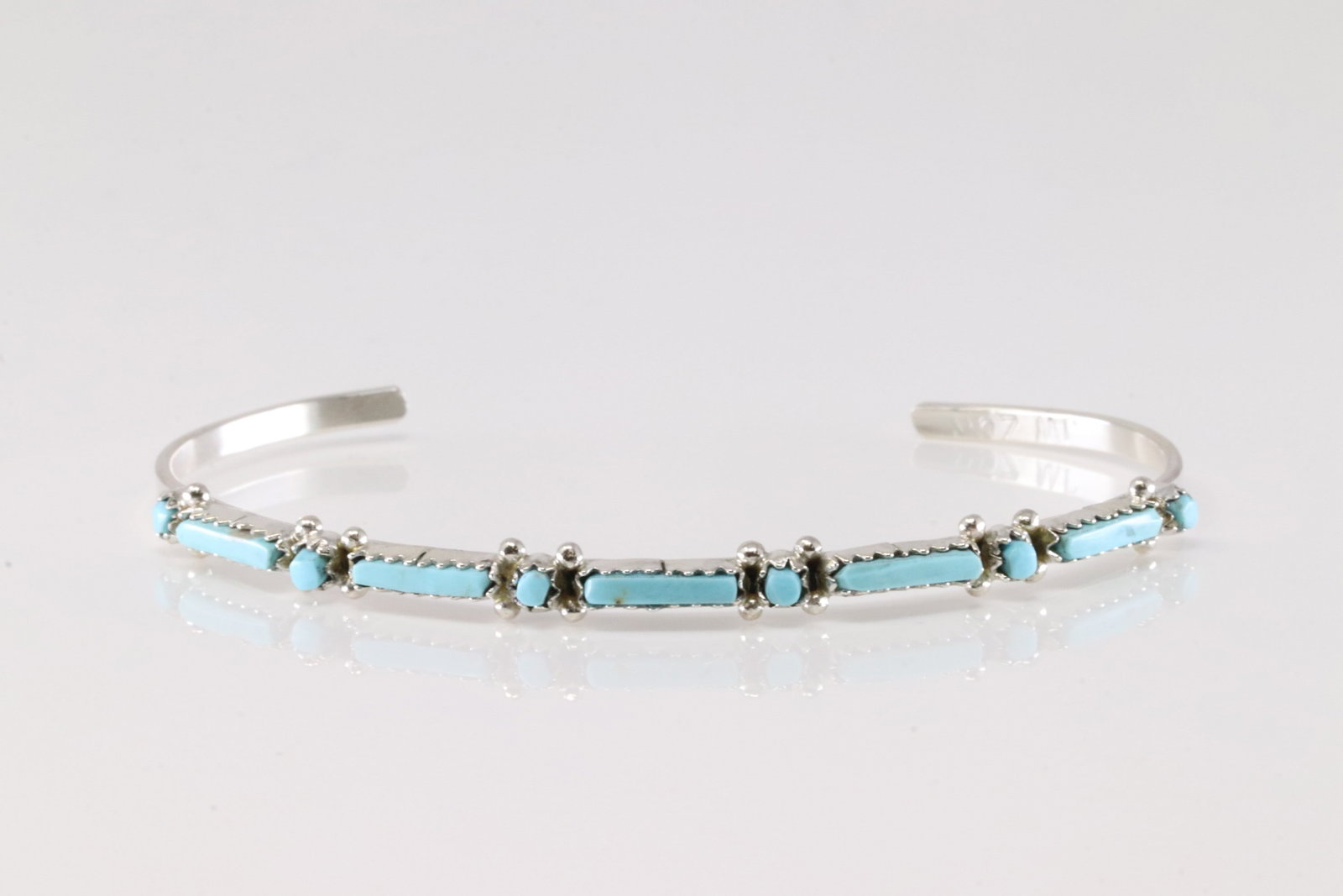 Native America Zuni Sterling Silver Turquoise Bracelet Cuff By J.W.: This is a Native America Zuni Sterling Silver Turquoise Bracelet Cuff By J.W.