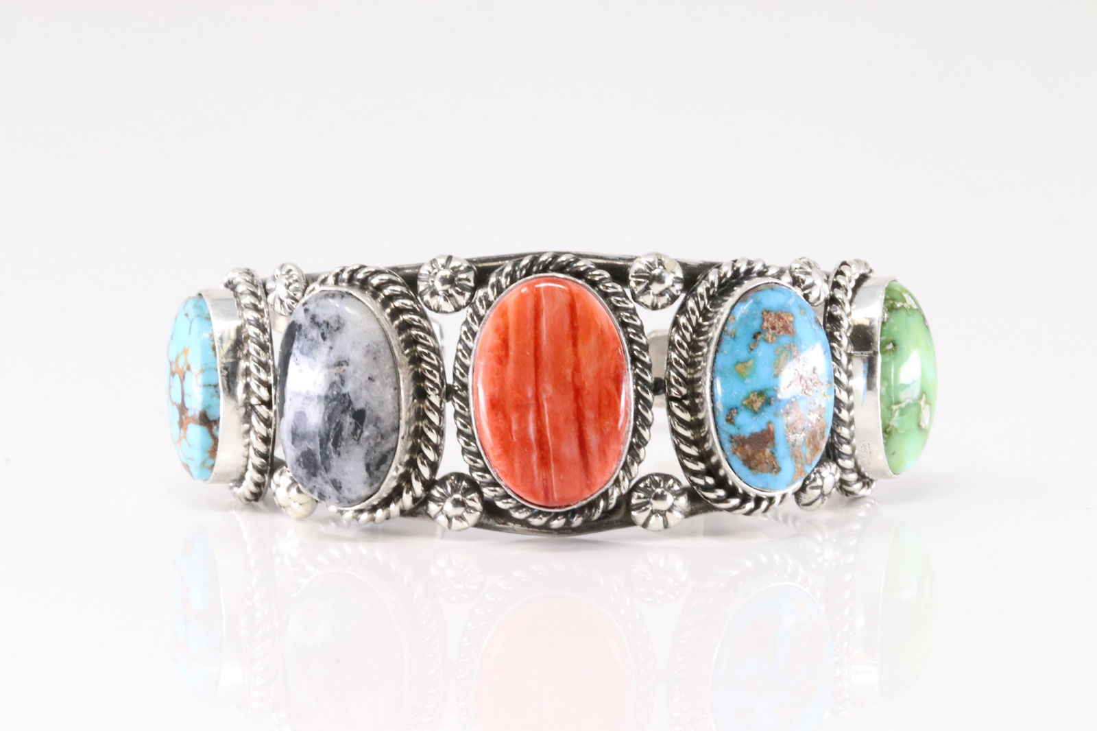 Native America Navajo Sterling Silver Multi-Color Stone Bracelet Cuff By E.Garfiel.D. (1 of 5)