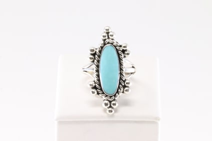 Native American Navajo Sterling Silver Turquoise Ring By Arlene Lewis.