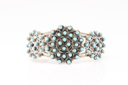 Native American Zuni Sterling Silver Turquoise Bracelet Cuff By Waylon Johnson.