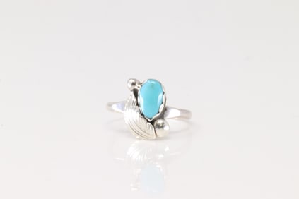 Native America Navajo Sterling Silver Kingman Turquoise Ring By Simplicio.