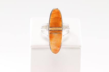 Native America Navajo Sterling Silver Spiny Oyster Inlay Ring By Harold Smith.