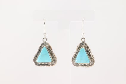 Native America Navajo Sterling Silver Kingman Turquoise Dangling Earring's By Jason Bahe.