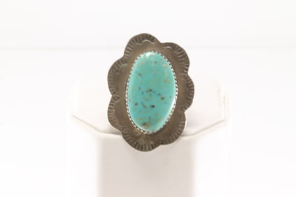 Native America Navajo Sterling Silver Turquoise Ring By R.S.