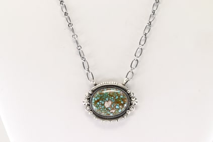 Native America Navajo Sterling Silver Turquoise Necklace By Daniel Benally.