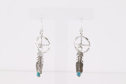 Native America Navajo Sterling Silver Turquoise Dangling Earring's By Sharon McCarthy.
