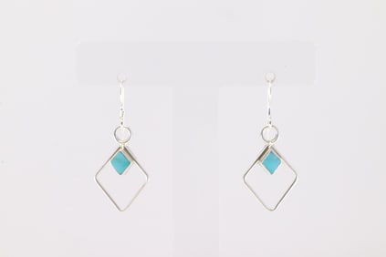 Native America Zuni Sterling Silver Turquoise Dangling Earring's By Swain Charlie.