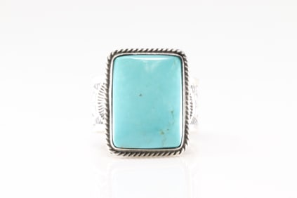 Native America Navajo Sterling Silver Kingman Turquoise Ring By Sunshine Reeves.
