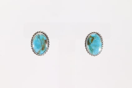 Native America Navajo Sterling Silver Kingman Turquoise Post Earring's By E.K.
