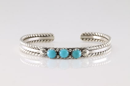 Native America Navajo Sterling Silver Turquoise Bracelet Cuff By R.King.