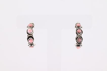 Native America Zuni Sterling Silver Pink Conch Shell Hoop Earring's By Florenda Lonasee.