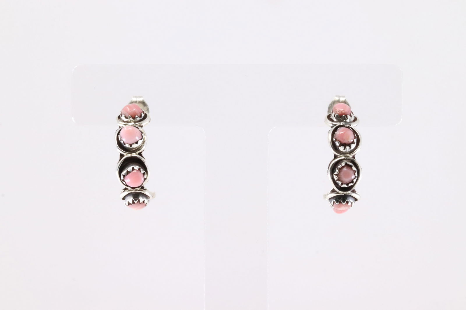 Native America Zuni Sterling Silver Pink Conch Shell Hoop Earring's By Florenda Lonasee.: This is a Native America Zuni Sterling Silver Pink Conch Shell Hoop Earring's By Florenda Lonasee.