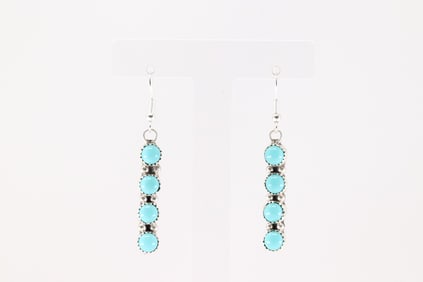 Native America Navajo Sterling Silver Kingman Turquoise Dangling Earring's By Maxine Ramirez.
