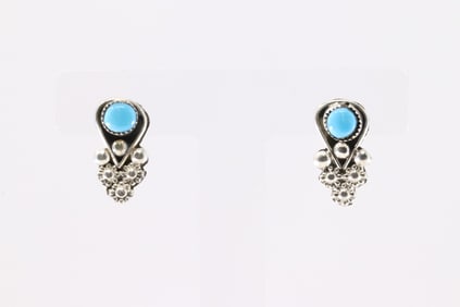 Native America Zuni Sterling Silver Turquoise Turquoise Post Earring's By Verdi Booqua.