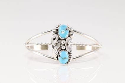 Native America Navajo Sterling Silver Kingman Turquoise Bracelet Cuff By Max Calladiitto.