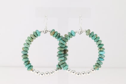 Native America Navajo Sterling Silver Turquoise / Pearl Baeded Dangling Earring's.