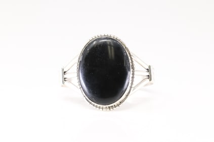 Native America Navajo Sterling Silver Black Onyx Bracelet Cuff By S.E.