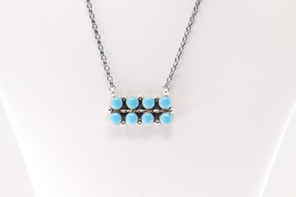 Native America Navajo Sterling Silver Turquoise Necklace By Sheila Becenti.