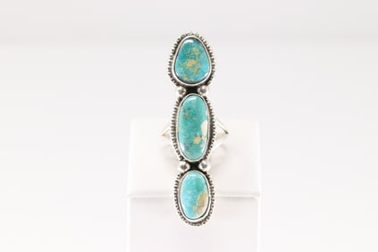 Native America Navajo Sterling Silver Turquoise Ring 3 Stone By S.