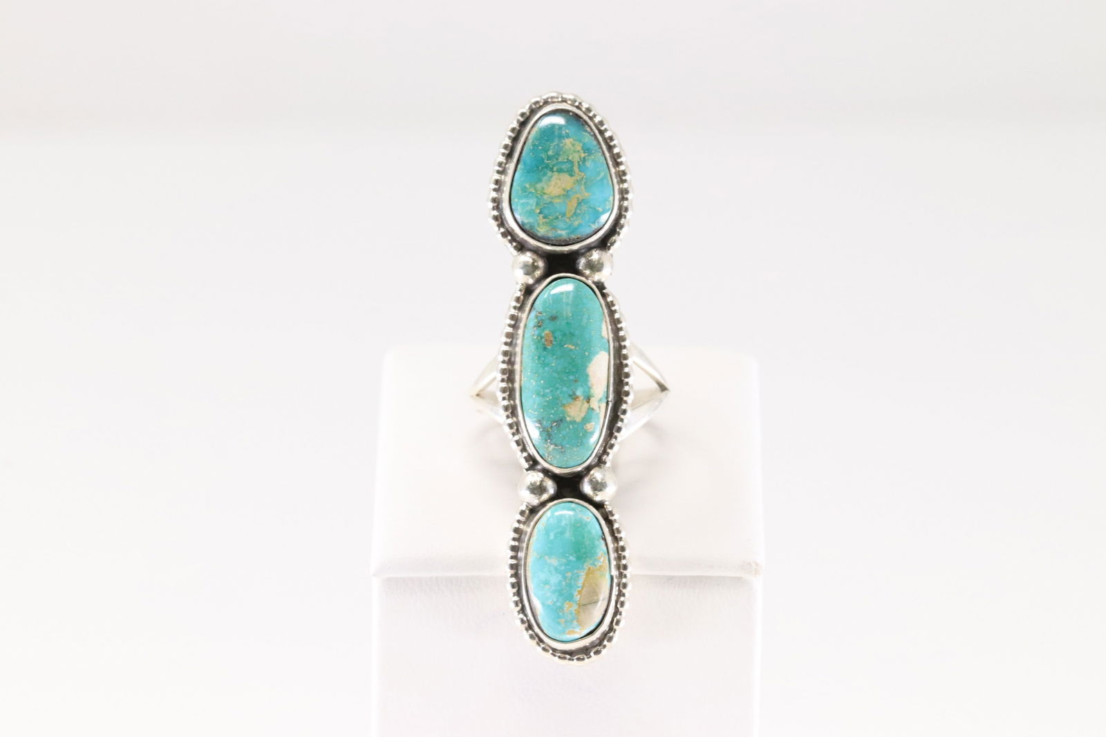 Native America Navajo Sterling Silver Turquoise Ring 3 Stone By S. (1 of 4)