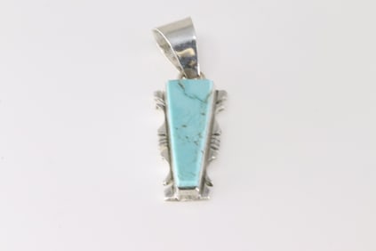 Native America Navajo Sterling Silver Turquoise Pendant By SF.
