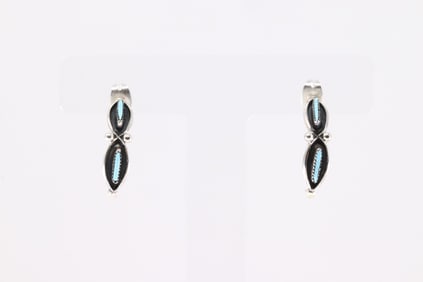 Native America Zuni Sterling Silver Turquoise Hoop Earring's By Fernando Othole.