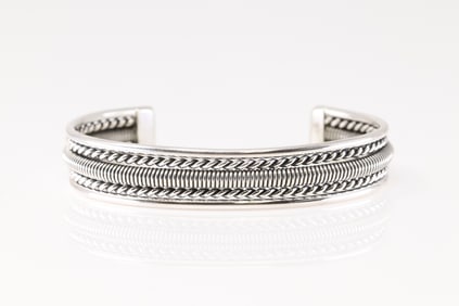 Native America Navajo Sterling Silver Solid Bracelet Solid Bracelet Cuff By Elaine Tahe.