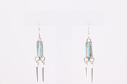 Native America Zuni Sterling Silver Turquoise Dangling Earring's By Kathyn Qualo.